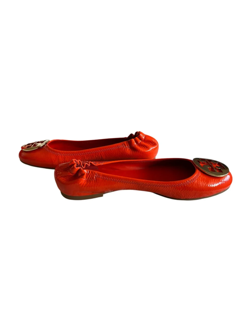 Tory Burch ORANGE Habanero Pepper Patent Pebbled Leather Ballet Flats 10